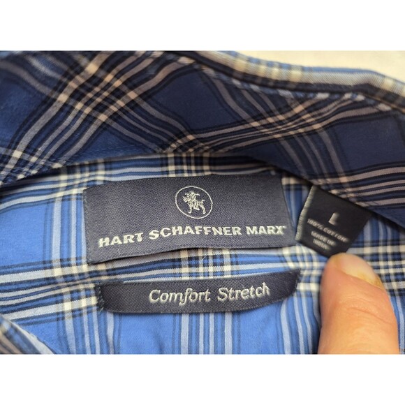 Hart Schaffner Marx Men's Large Blue Plaid Long Sleeve Button Up Shirt - Picture 3 of 7